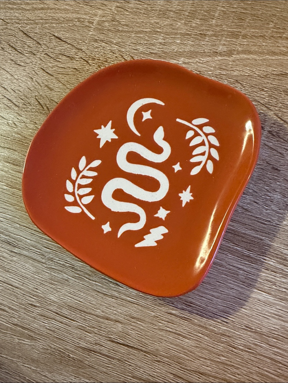 Burnt Orange Ceramic Trinket Dish with White Snake Design - Danica Studio